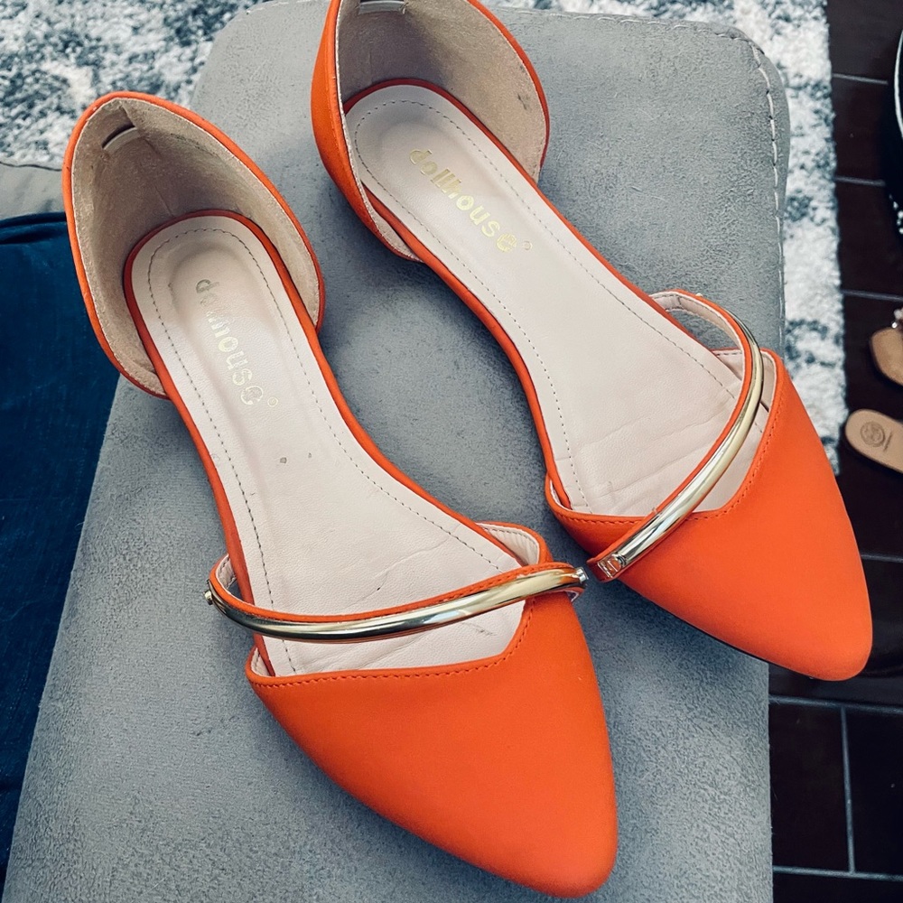 Dollhouse pointed toe orange flats
